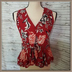 Angie dark red with flowers high-low blouse top